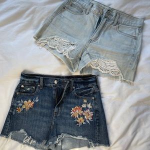 Two American Eagle “Mom Jean” Cutoff Shorts
